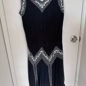 J Kara Black and Silver Embellished Sheath Midi Dress